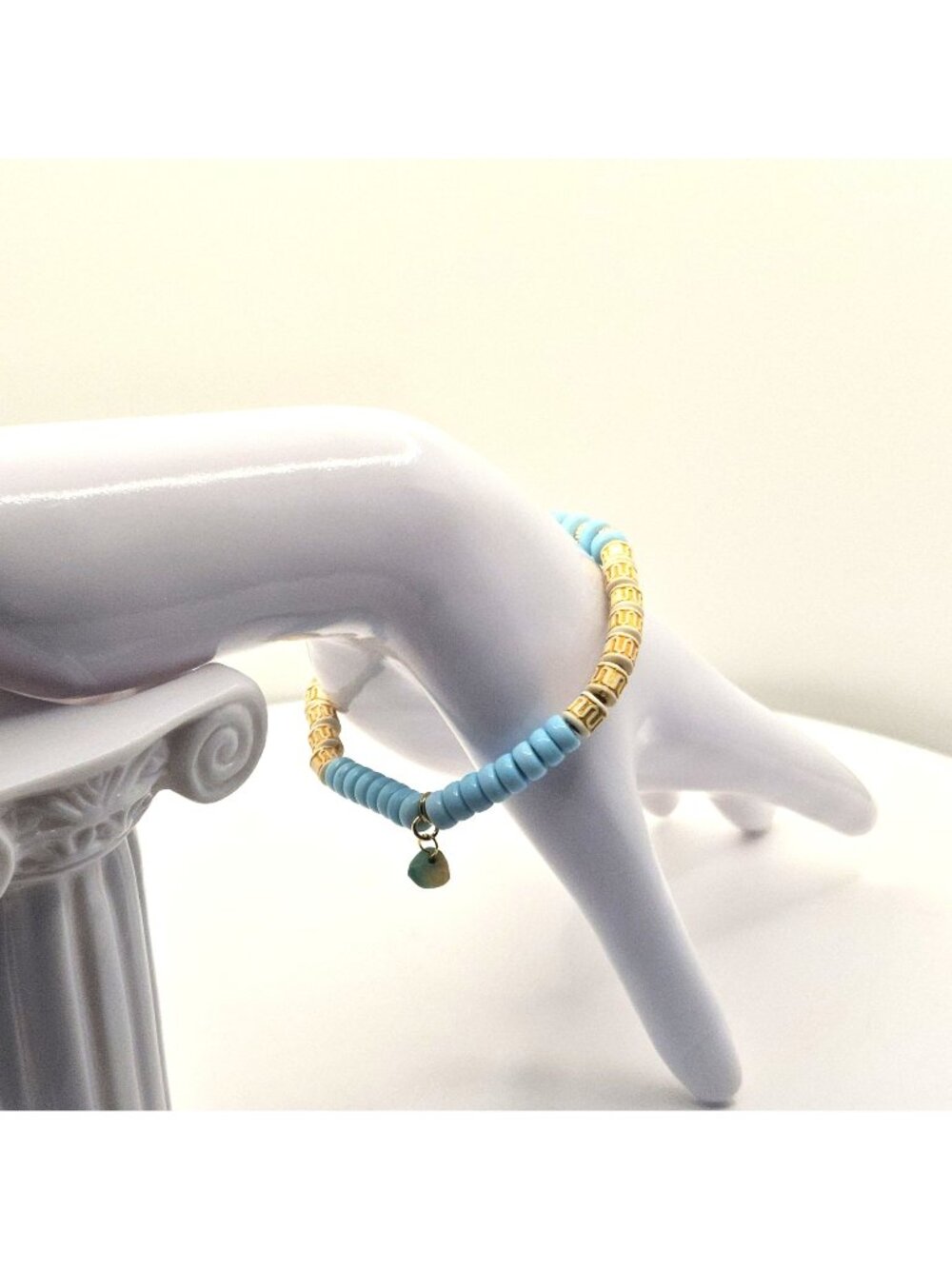Beaded Bracelet With Gold Tone Accent Hamsa And Heart Charms Adjustable Fit Blue